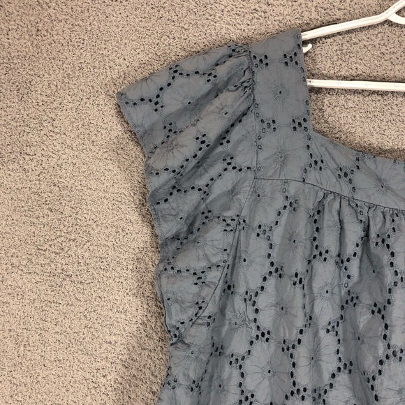 Lane Bryant Blue Eyelet Blouse Size 18/20 Boho Cottagecore Flutter Sleeve Cotton - Picture 4 of 14